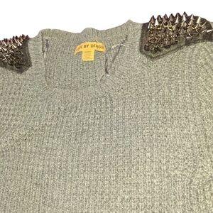 Love By Design Green Crewneck Sweater with Studded Shoulders